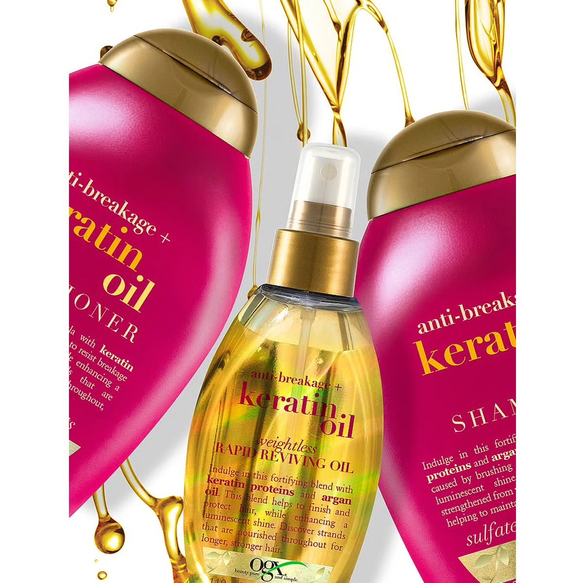 شامپو تقویت کننده مو او جی ایکس مدل Keratin Oil حجم 385 میلی لیتر