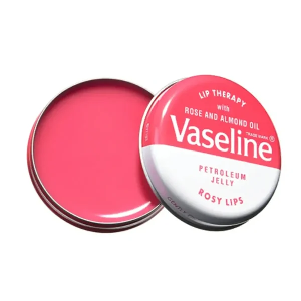 vaseline-rosy-lip-balm1 بالم لب کاسه ای عصاره گل رز وازلین