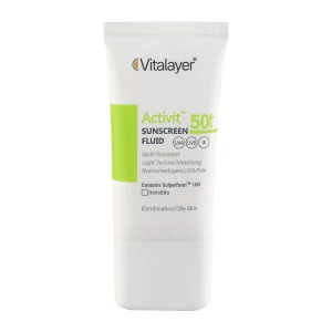 فلوئید ضد آفتاب بی رنگ ویتالیر مدل Activit با SPF50 مناسب پوست چرب حجم 50 میلی لیتر