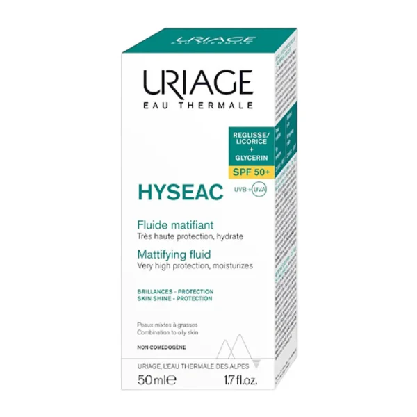 فلوئید ضد آفتاب بی رنگ اوریاژ +SPF50 مدل Hyseac مناسب پوست های چرب و مختلط